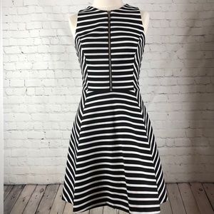 Fit and Flair Black and White Striped Dress | Michael Kors